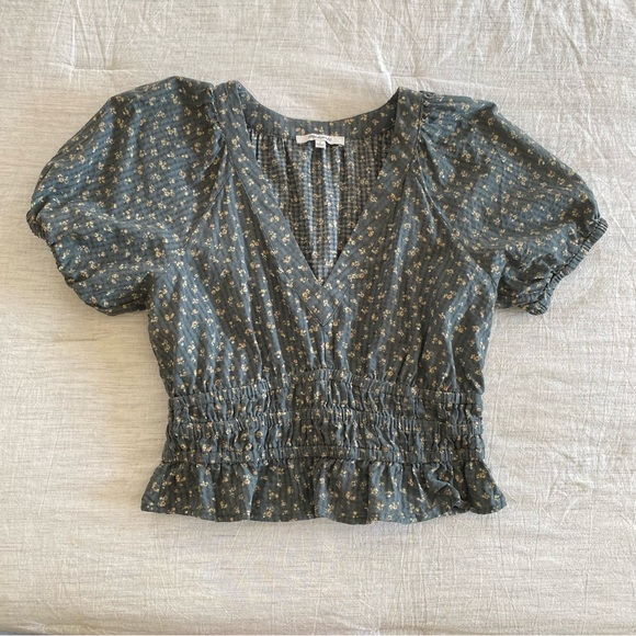 Madewell Tops - Madewell Poplin Puff Sleeve Smocked Crop Top Green Floral BRAND NEW